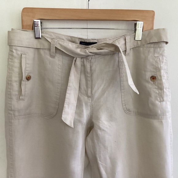 Tommy Hilfiger probably Vtg linen cream cropped straight leg self-tie pants 6 - Picture 2 of 7